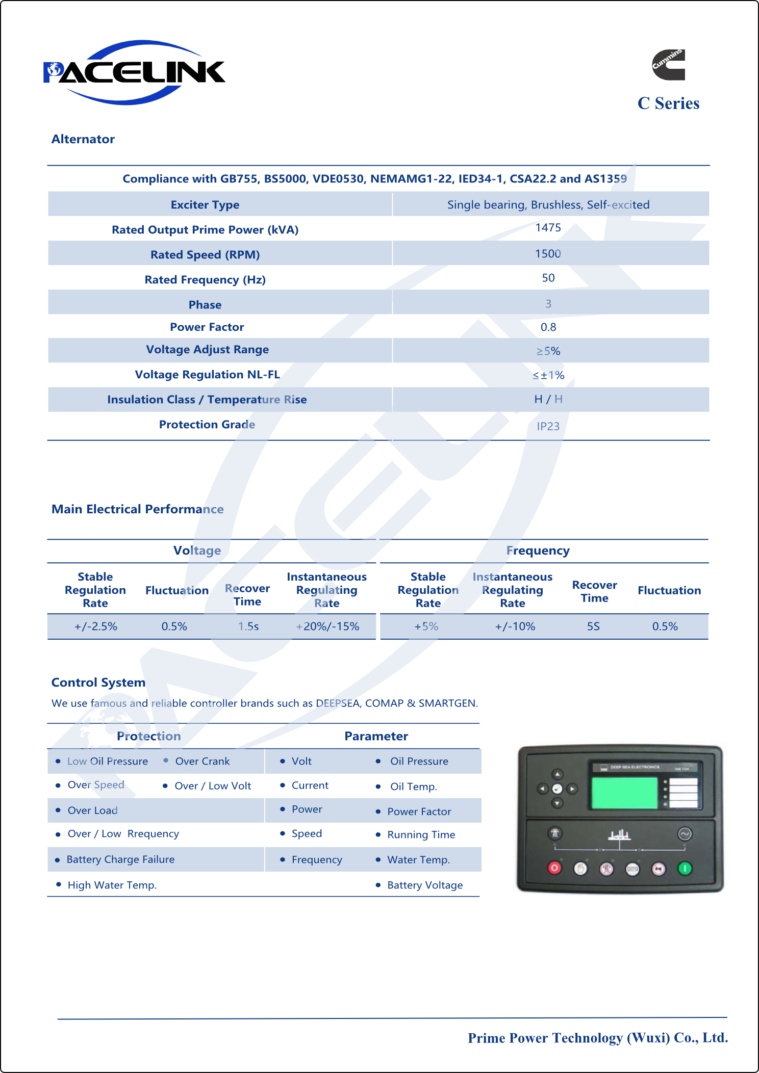 Alternator and control system specifications