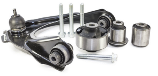Close-up of suspension control arm bushing components