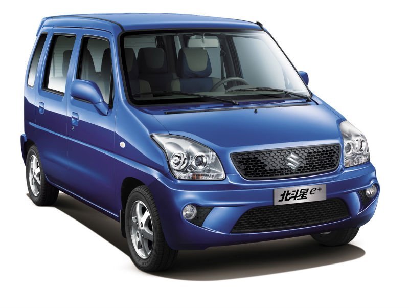 Exterior view of the blue compact sedan