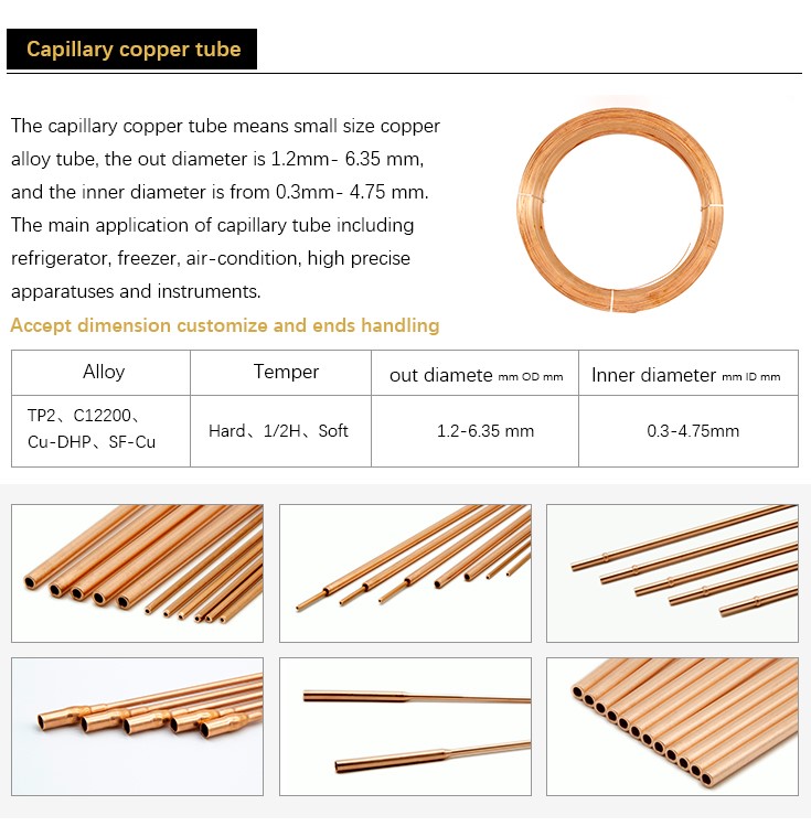 Close-up of copper capillary tubes showing various diameters