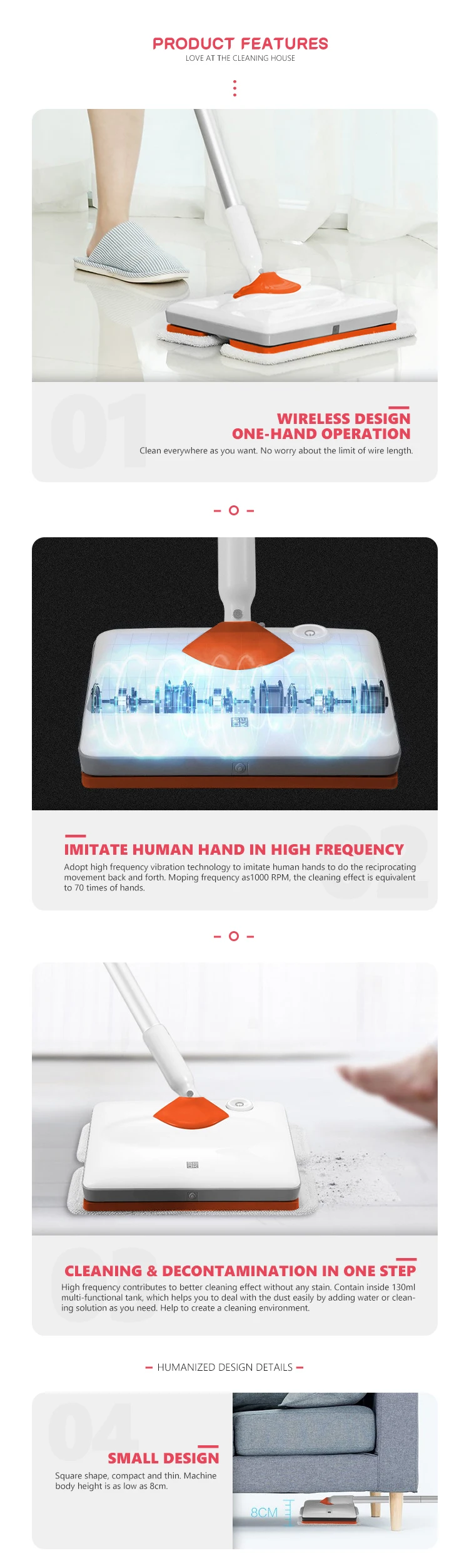 High-frequency vibration floor cleaner features
