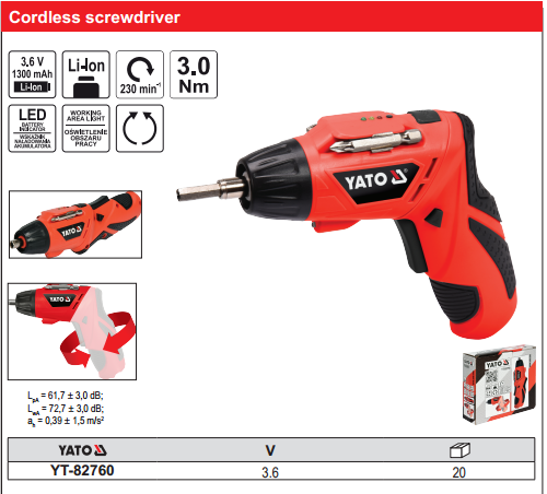 3.6V Cordless Screwdriver with Multiple Bits