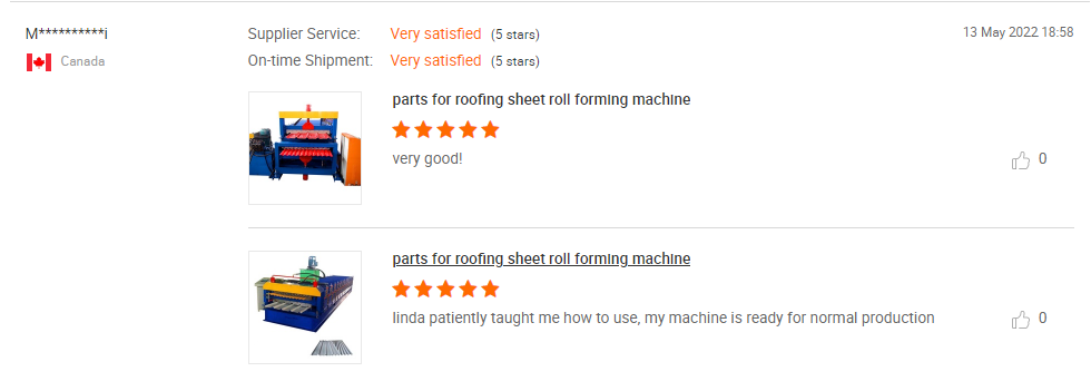 Customer feedback and satisfaction ratings for the roofing sheet machine