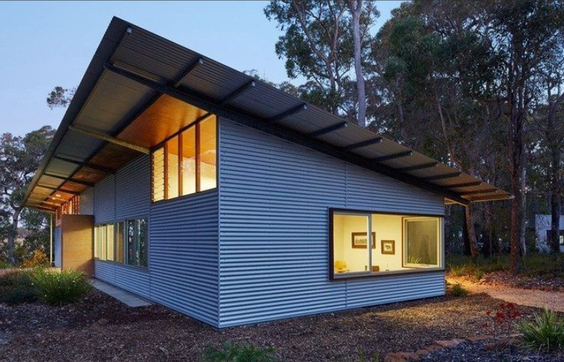 Modern house with corrugated metal roofing