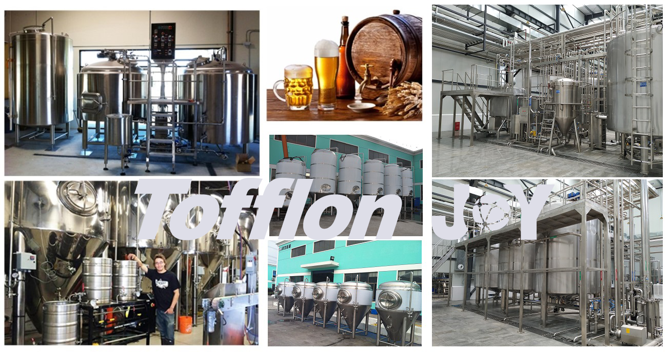 Complete craft beer processing line with stainless steel tanks and piping