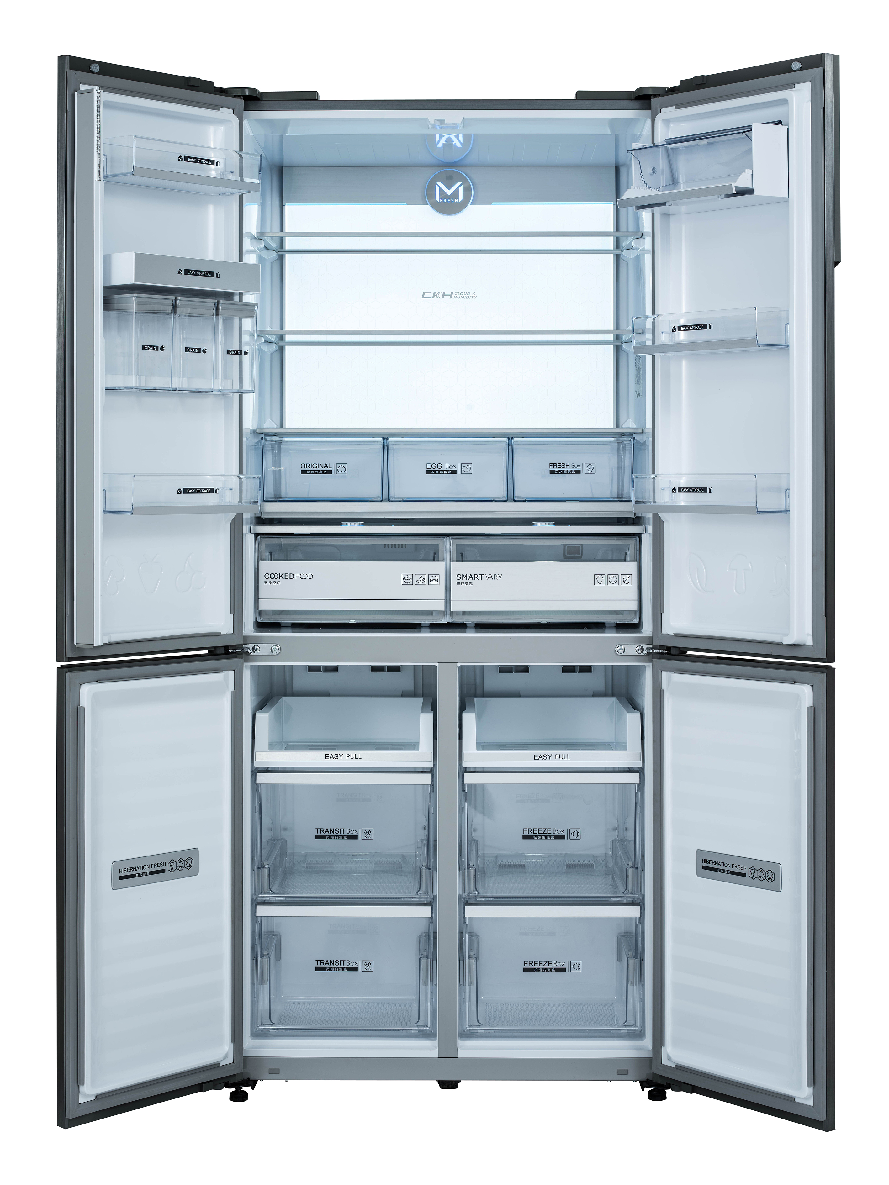 Four-Door Refrigerator with Adjustable Shelves