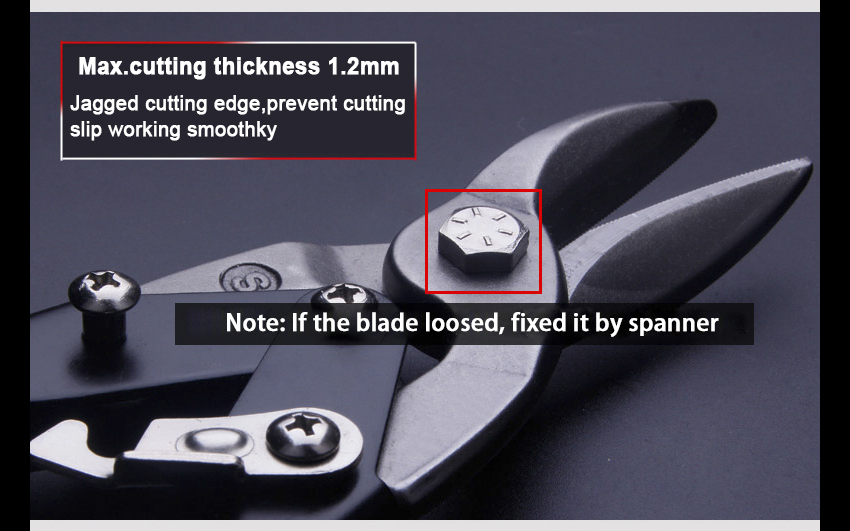 Serrated blade edge preventing material slip during 1.2mm metal cutting