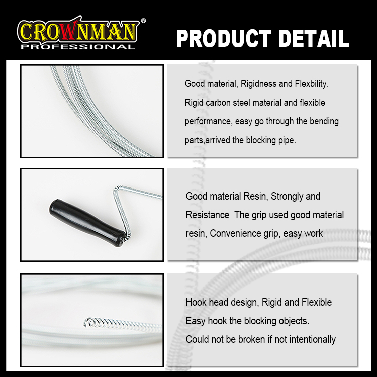 Close-up of the carbon steel cable and resin handle