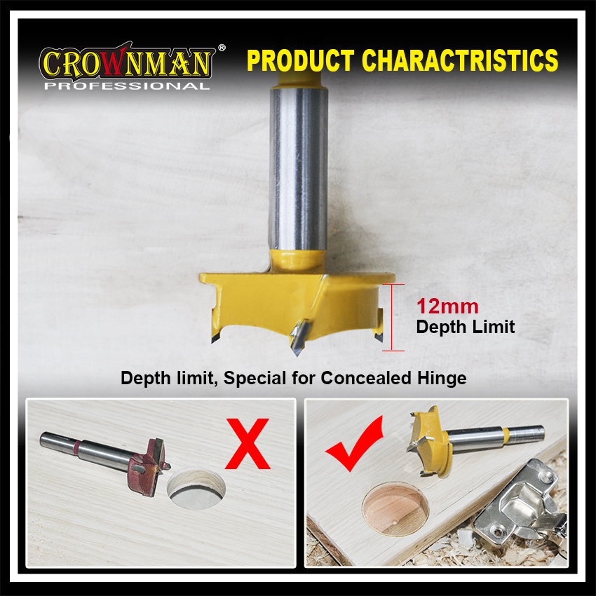 Forstner bit with 12mm depth limit