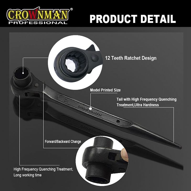 Dual Socket Spud Ratchet Wrench for Scaffolding
