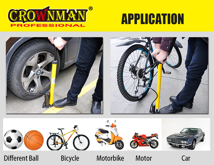 Pump application on bicycle and car tires