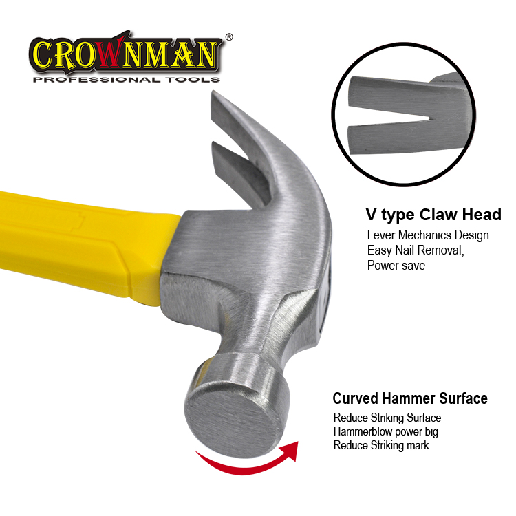 CROWNMAN Hand Tools of Claw Hammer Fiberglass Handle - Image 2