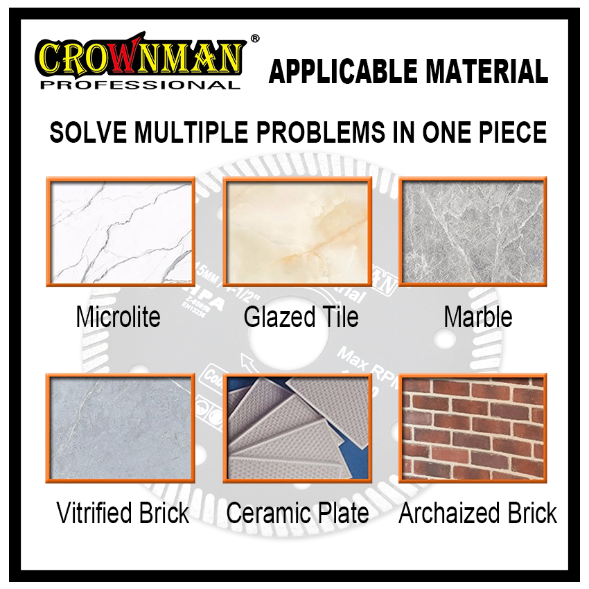 List of materials compatible with the diamond cutting disc