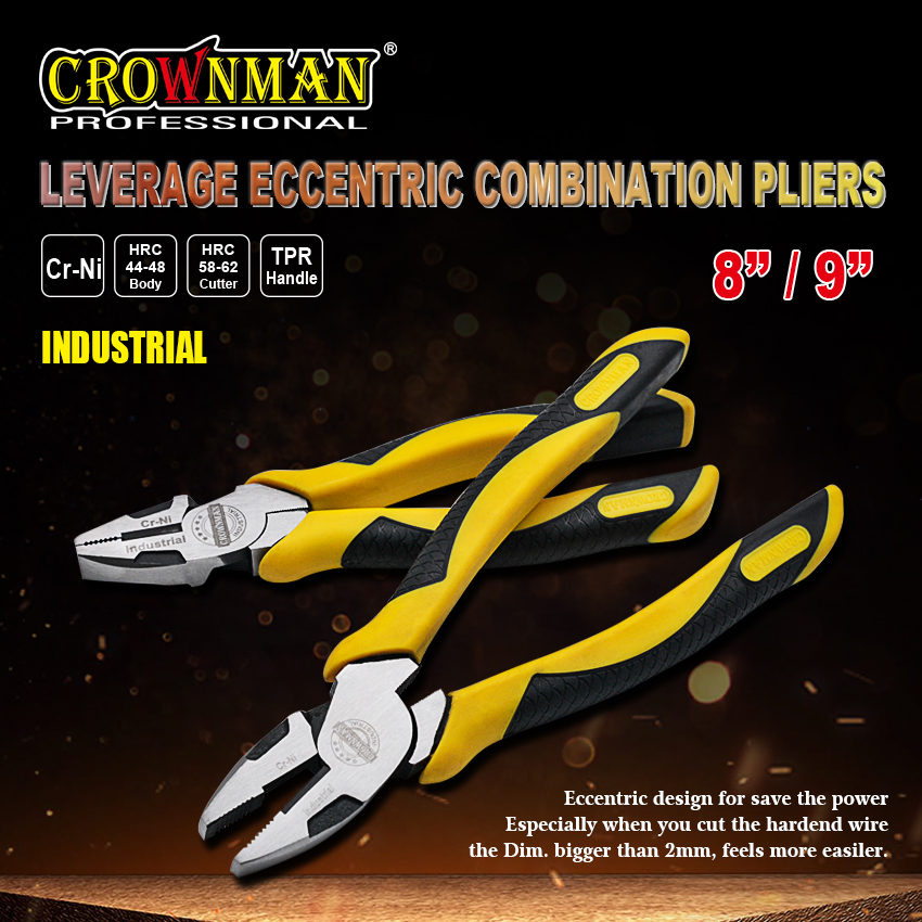 High leverage eccentric pliers for industrial wire cutting