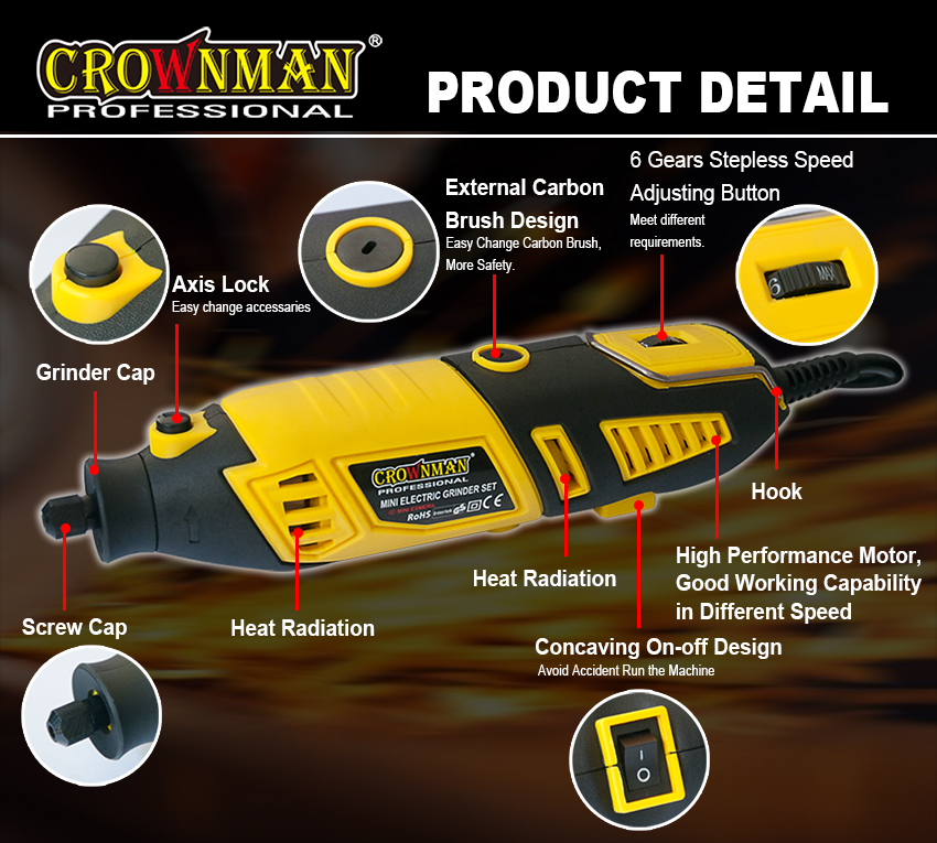 Close up of rotary tool controls and features
