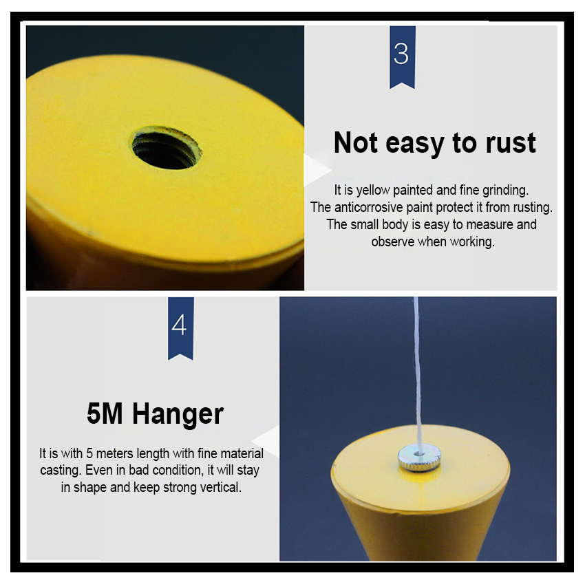 Plumb bob with 5-meter hanger and anti-corrosive yellow finish