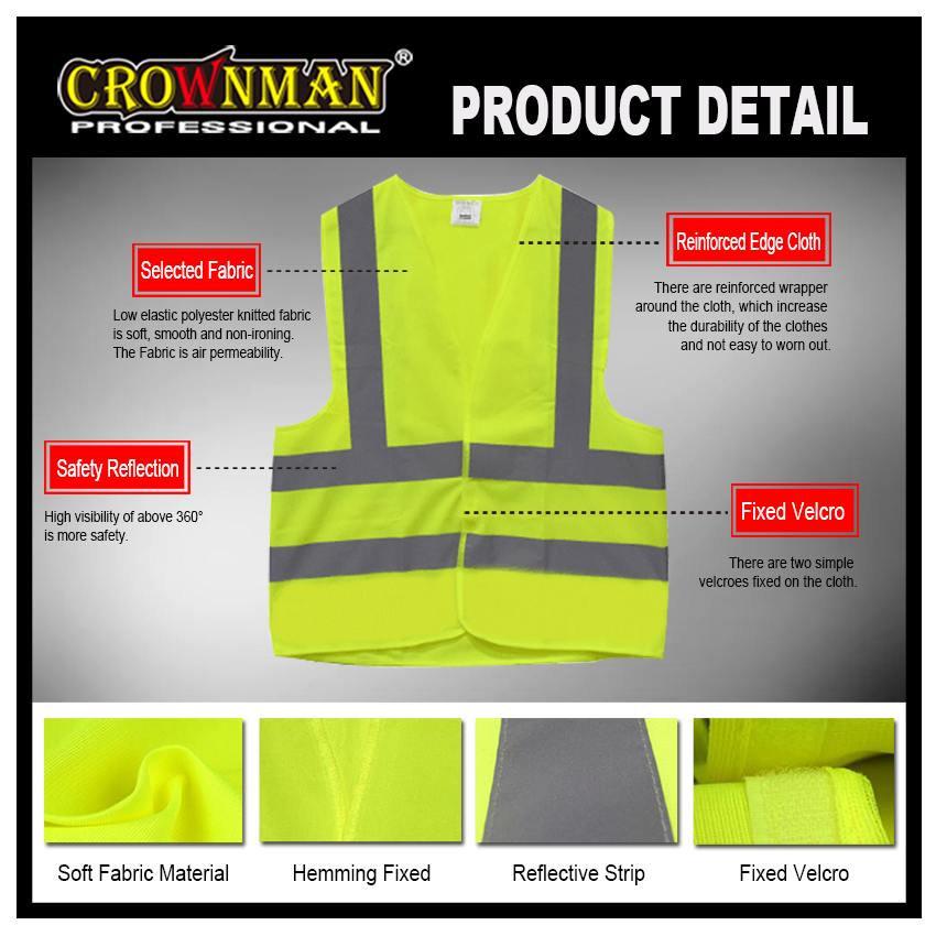 Close-up of safety vest material and reinforced edges