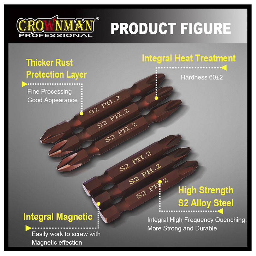 S2 Alloy Steel screwdriver bits showing high strength and magnetic properties