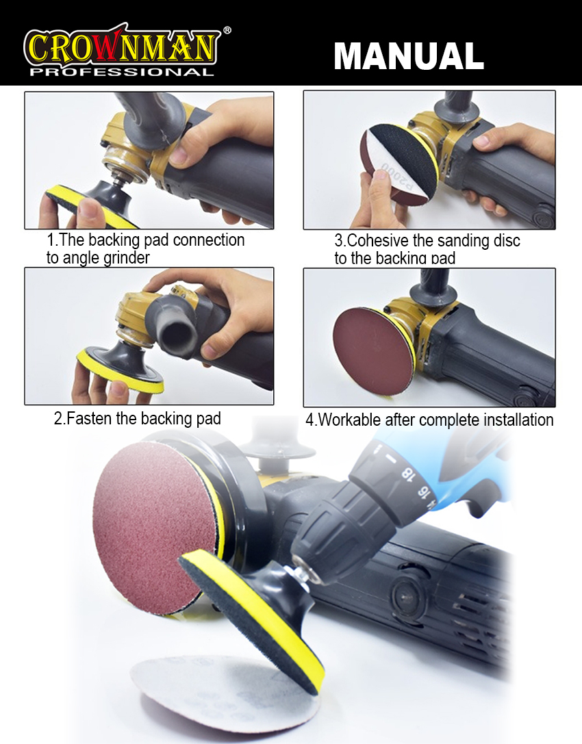 Installation steps for velcro sanding disc on angle grinder
