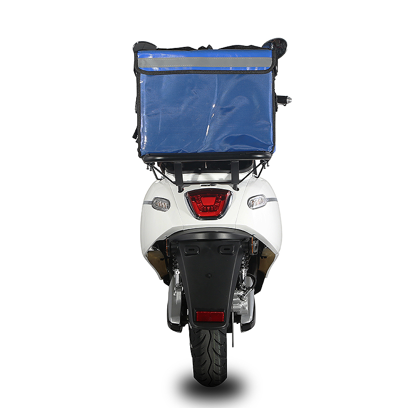 Rear view of scooter with large insulated delivery box