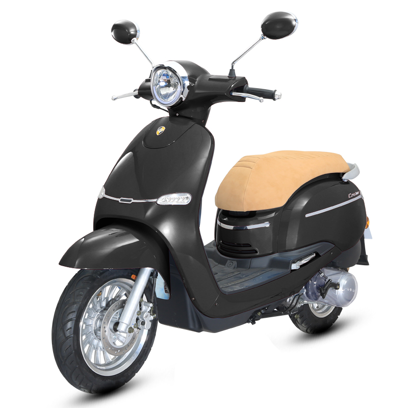 Full side view of the retro scooter showing step-through frame