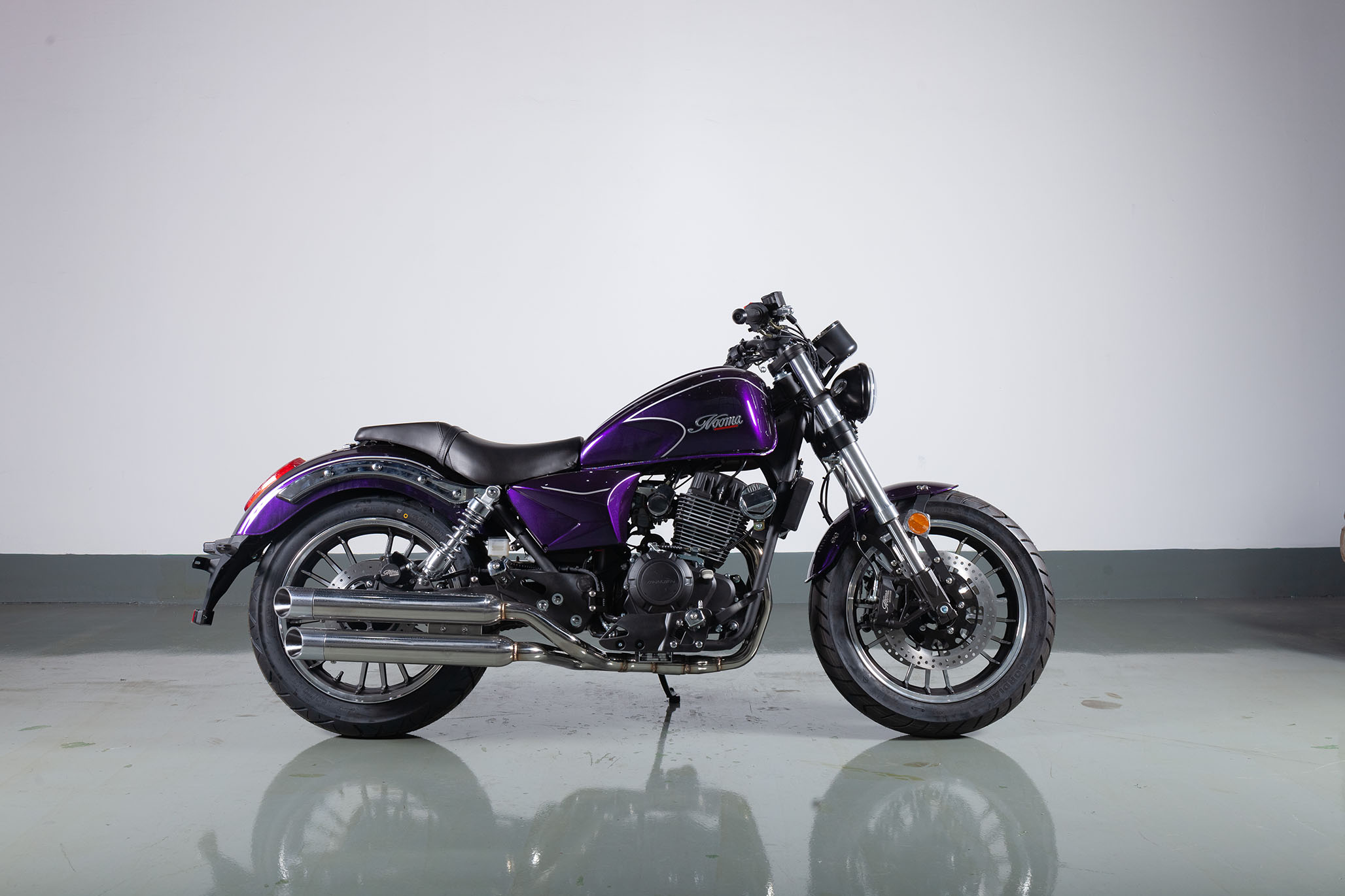 Cruiser Motorcycle with Twin Exhaust