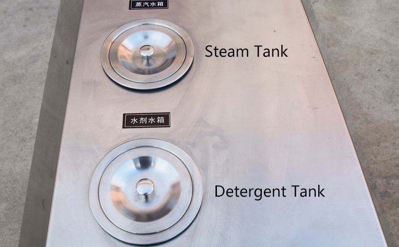 Internal steam and detergent tank configuration