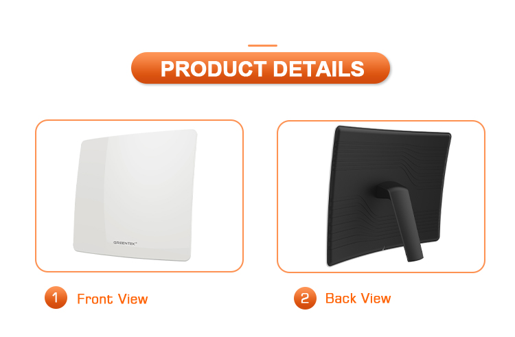 Front and back view of curved antenna