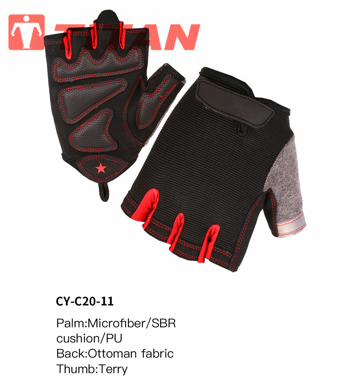 Technical view of cycling glove materials including Ottoman fabric and Microfiber palm