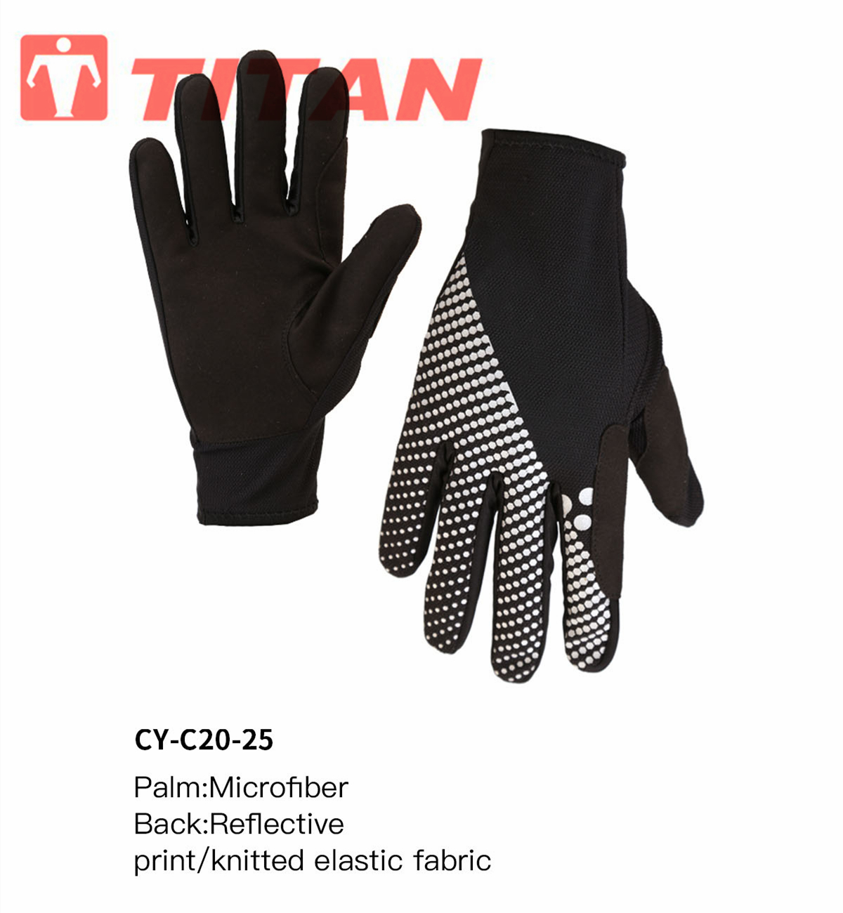 Cycling glove showing microfiber palm and reflective back materials