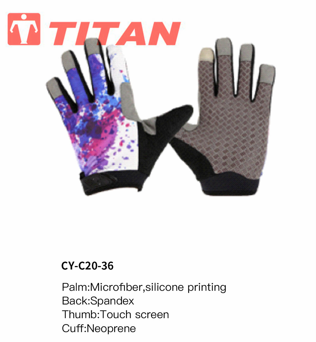Technical diagram of cycling glove showing material components