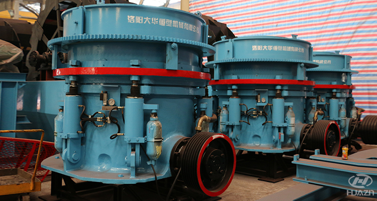Hydraulic cone crusher unit showing heavy-duty frame and crushing chamber
