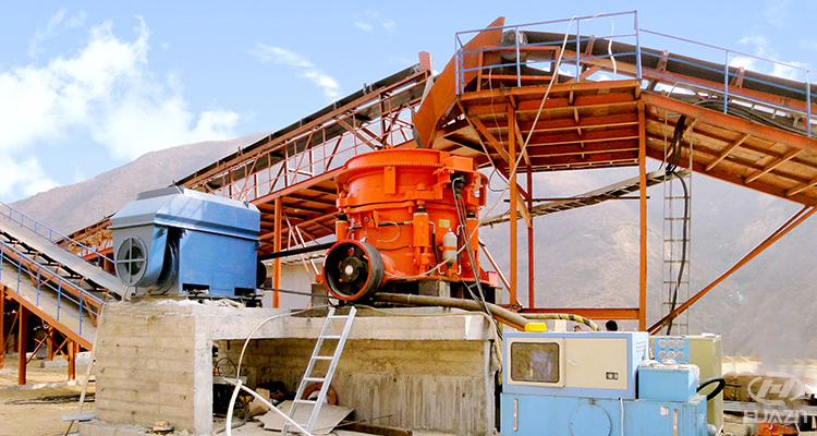 Close-up of hydraulic cone crusher components