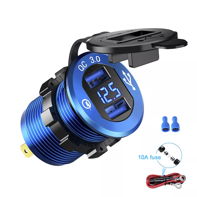 DC 12V-24V QC 3.0 Fast Charging Socket Waterproof Dual USB Socket With Voltmeter - Image 3