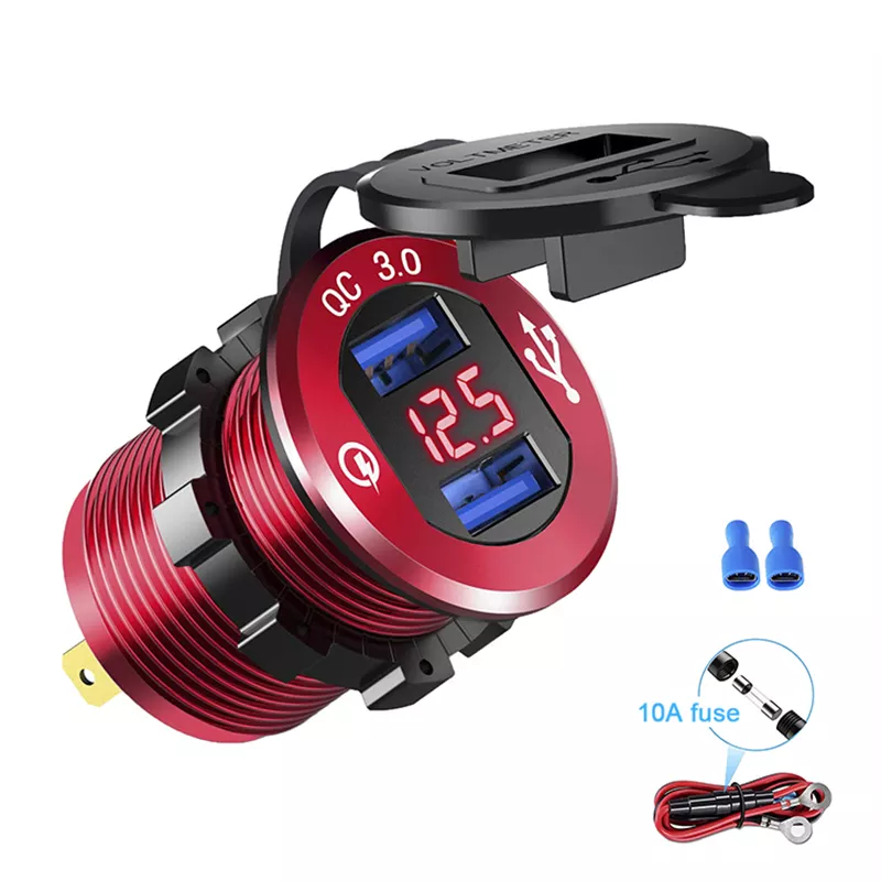 DC 12V-24V QC 3.0 Fast Charging Socket Waterproof Dual USB Socket With Voltmeter - Image 2