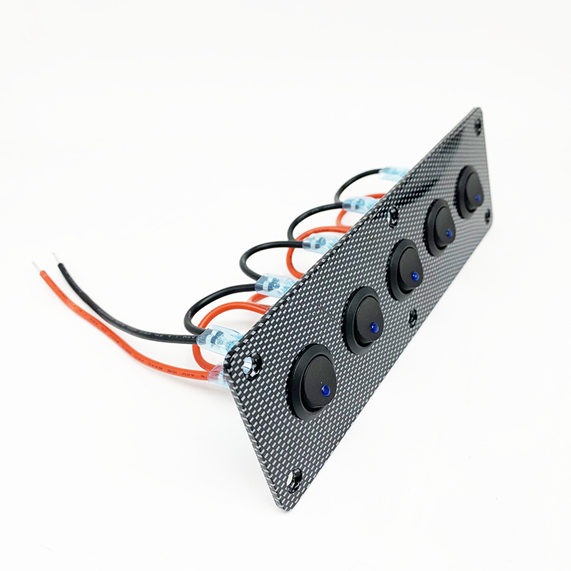 Assembled switch panel with mounting hardware and labels