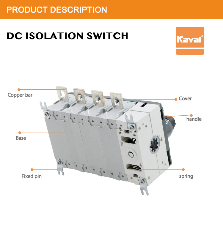 Internal components of the DC isolator switch showing copper bars and spring mechanism
