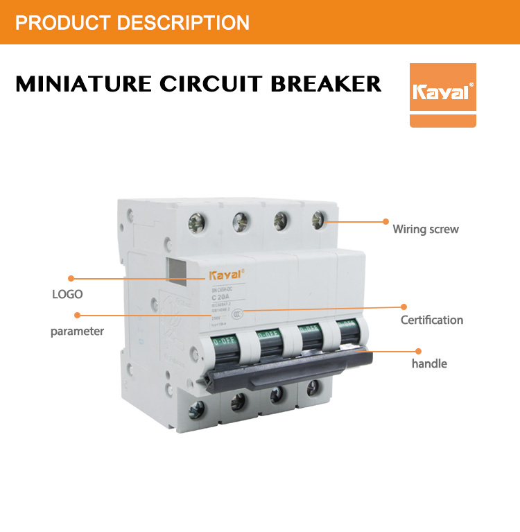Close-up of DC Miniature Circuit Breaker showing terminals and handle
