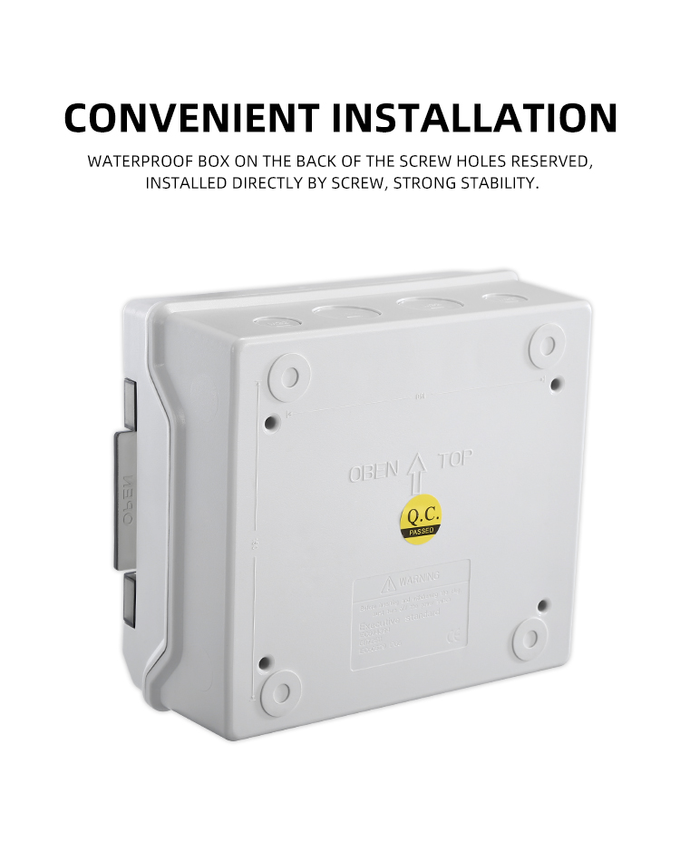 Rear view of the combiner box showing mounting holes