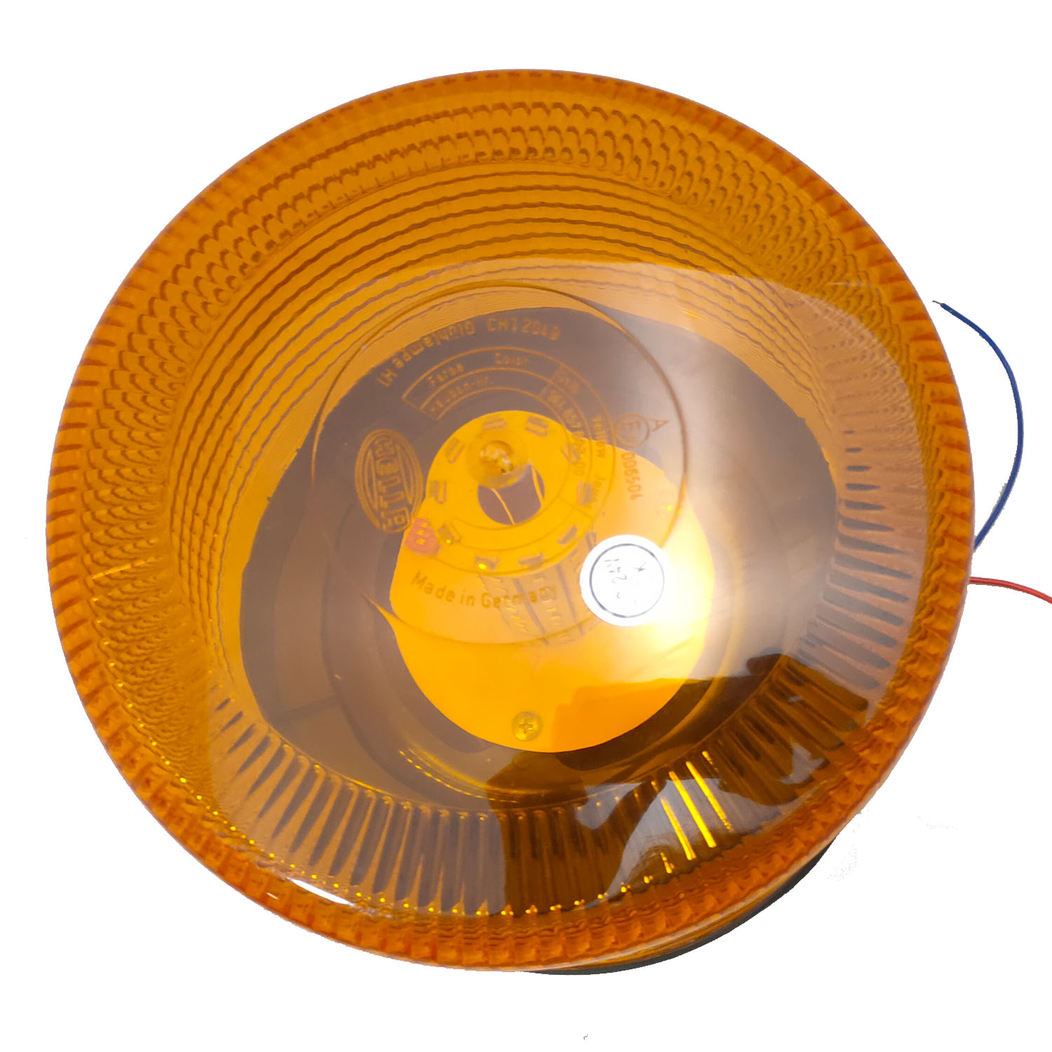 Close up of the warning light lens and base