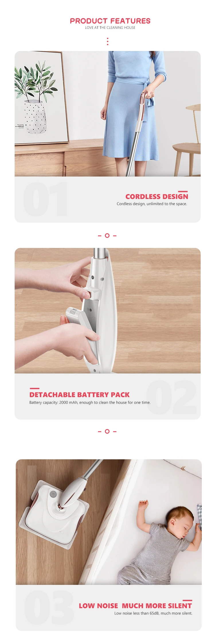 Battery and noise level specifications