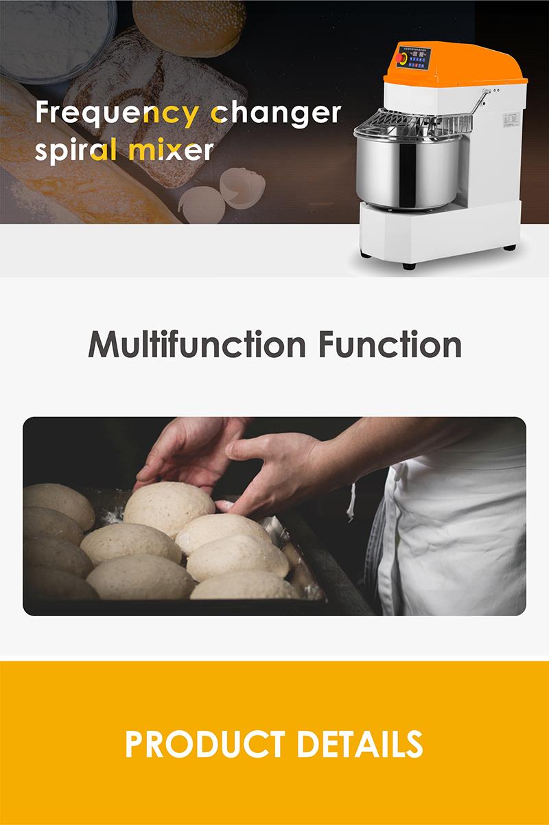 Frequency changer spiral mixer for commercial dough processing