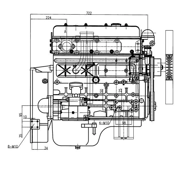 Technical dimension drawing of the diesel engine