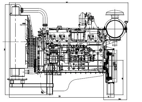 Technical dimensional drawing of the engine