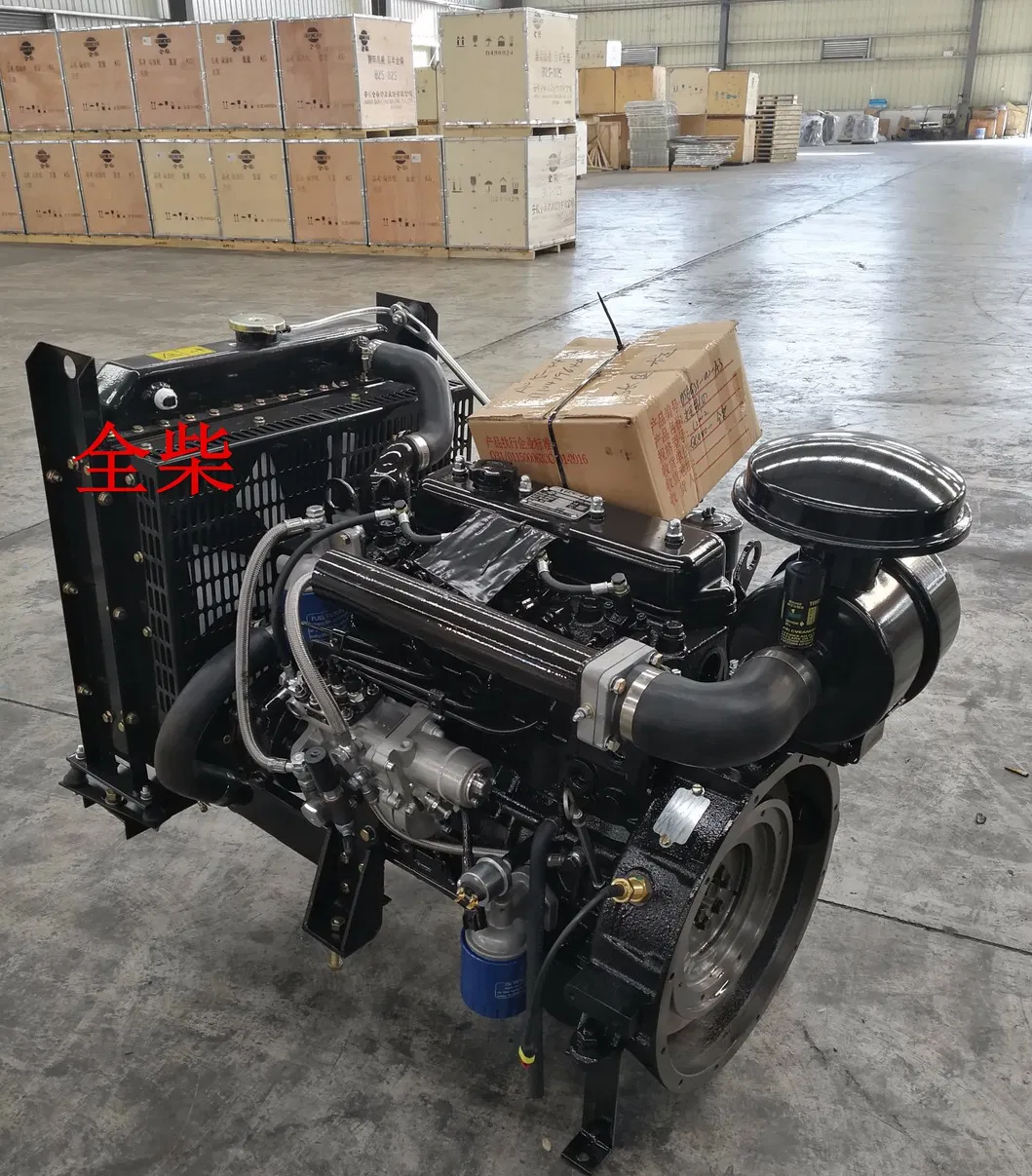 Heavy-duty diesel engine mounted on a stable steel frame