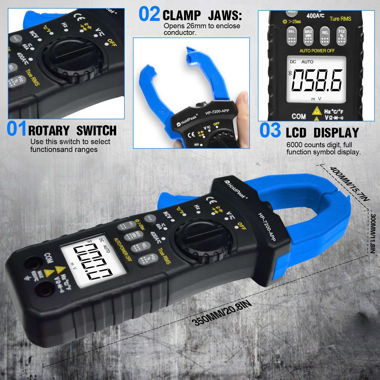 Digital Clamp Multimeter Current NCV Voltage Resistance Diode Backlight HP-7200APP - Image 2