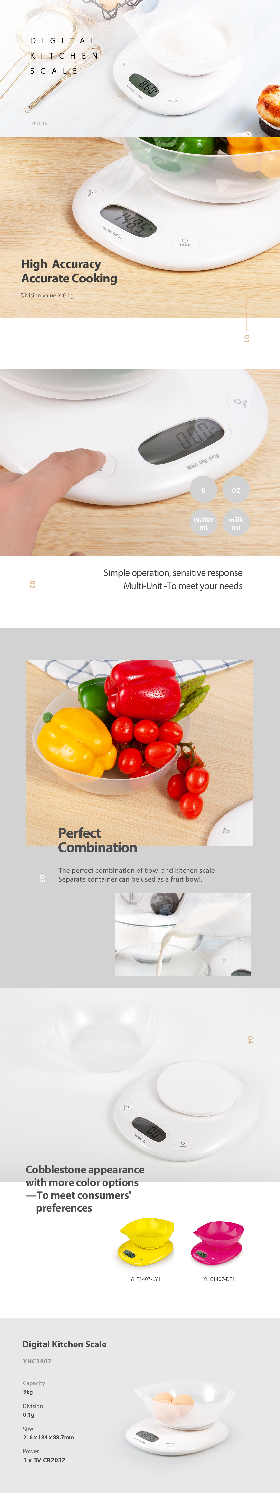 Digital kitchen scale with separate bowl and measurement display