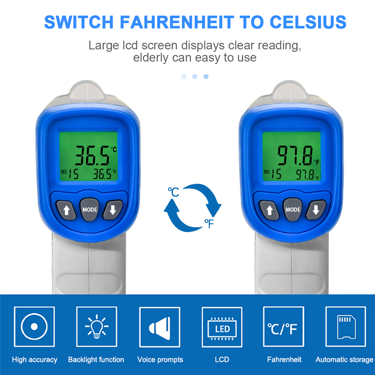 LCD display showing Celsius and Fahrenheit readings