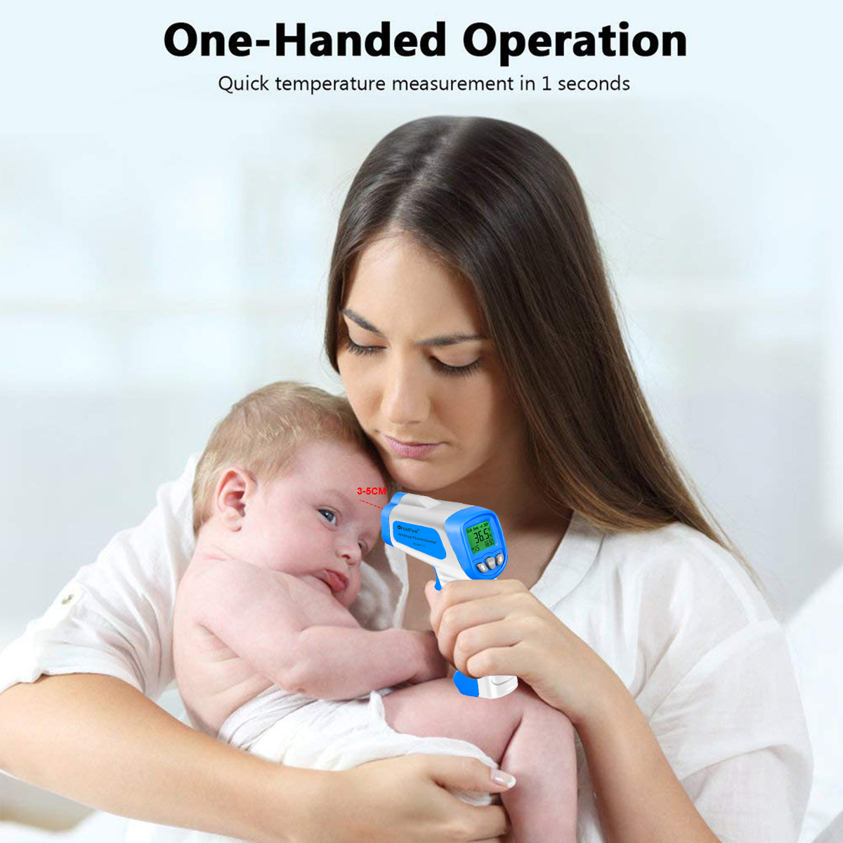 One-handed operation of non-contact thermometer