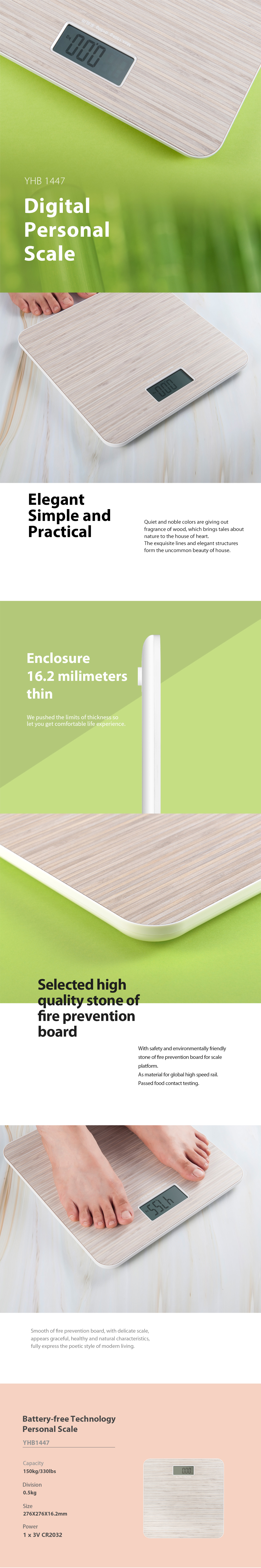 Ultra-thin digital personal scale with bamboo-style fire prevention board platform